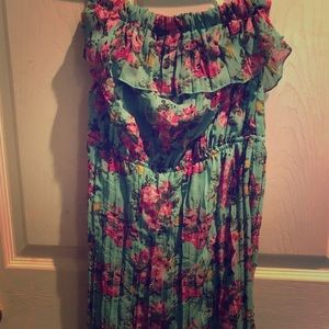High low Line Floral Strapless Dress